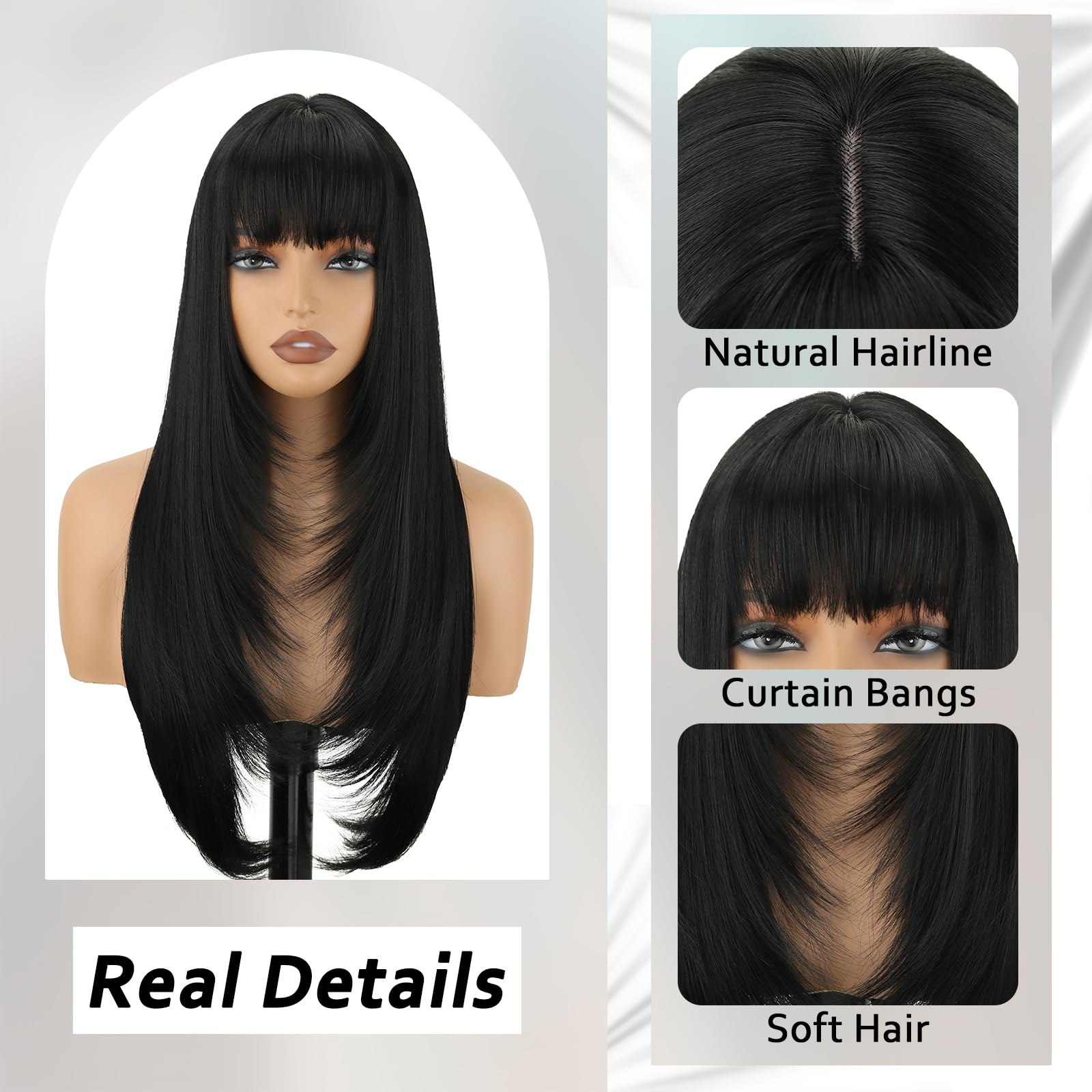 NOVFLKW natural black layered wig ideal for daily wear and cosplay