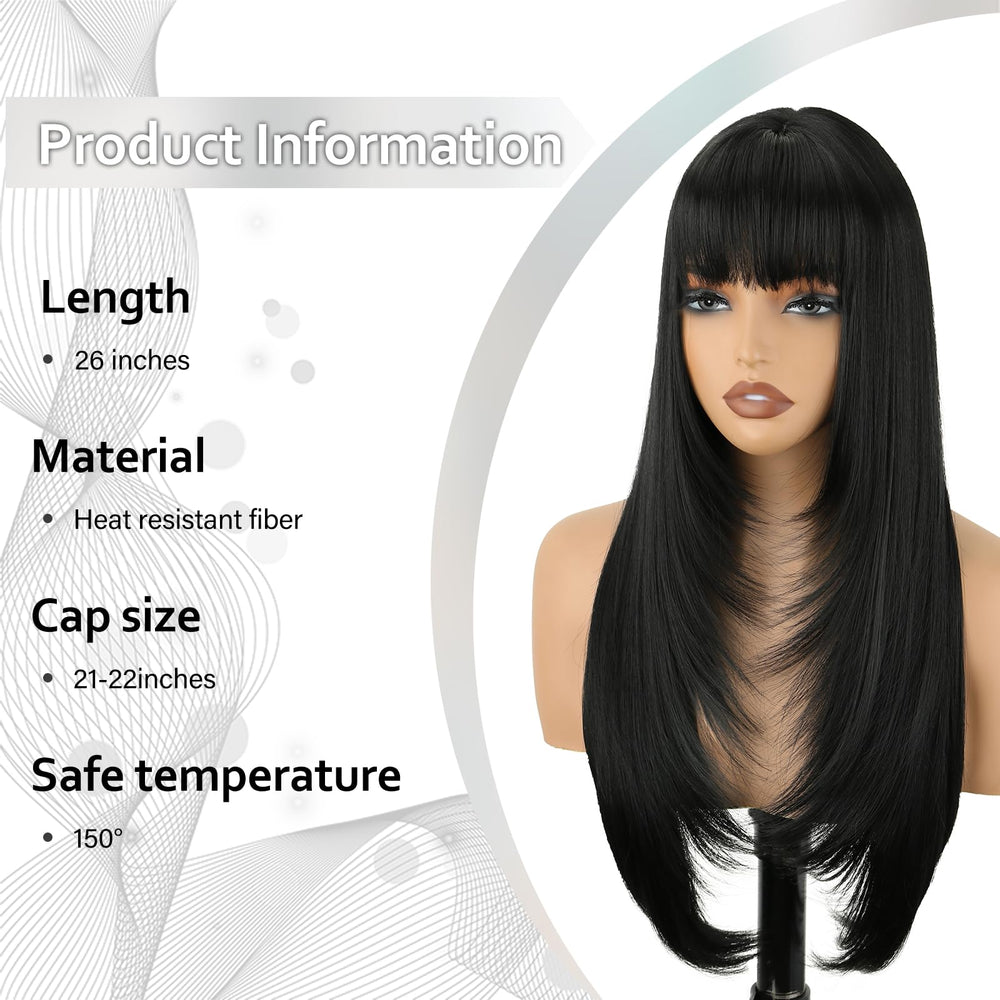 NOVFLKW 26-inch heat-resistant wig with realistic parting