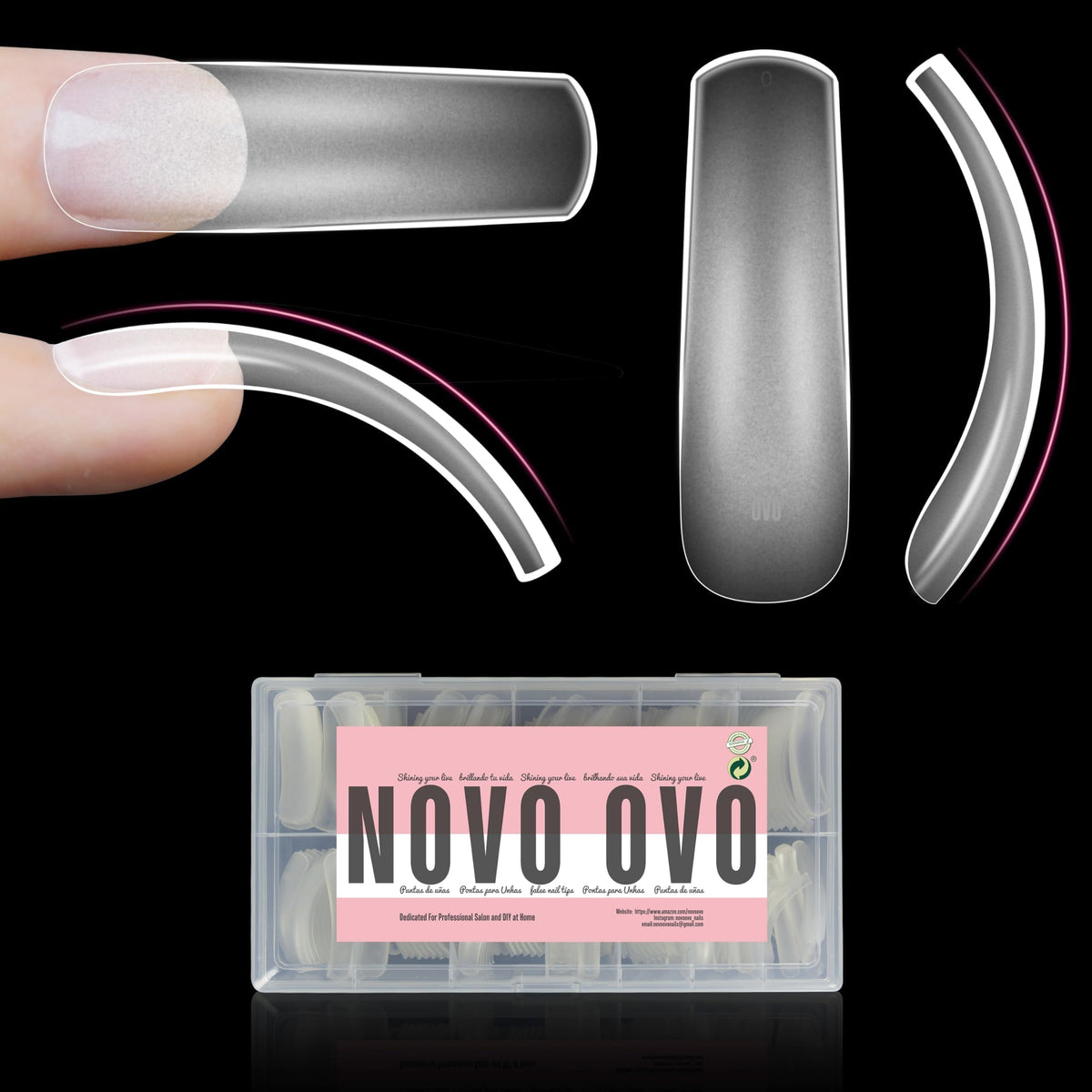 NOVO OVO Halloween XXL curved nail tips offer full-cover hawk shape for fast press-on manicures.