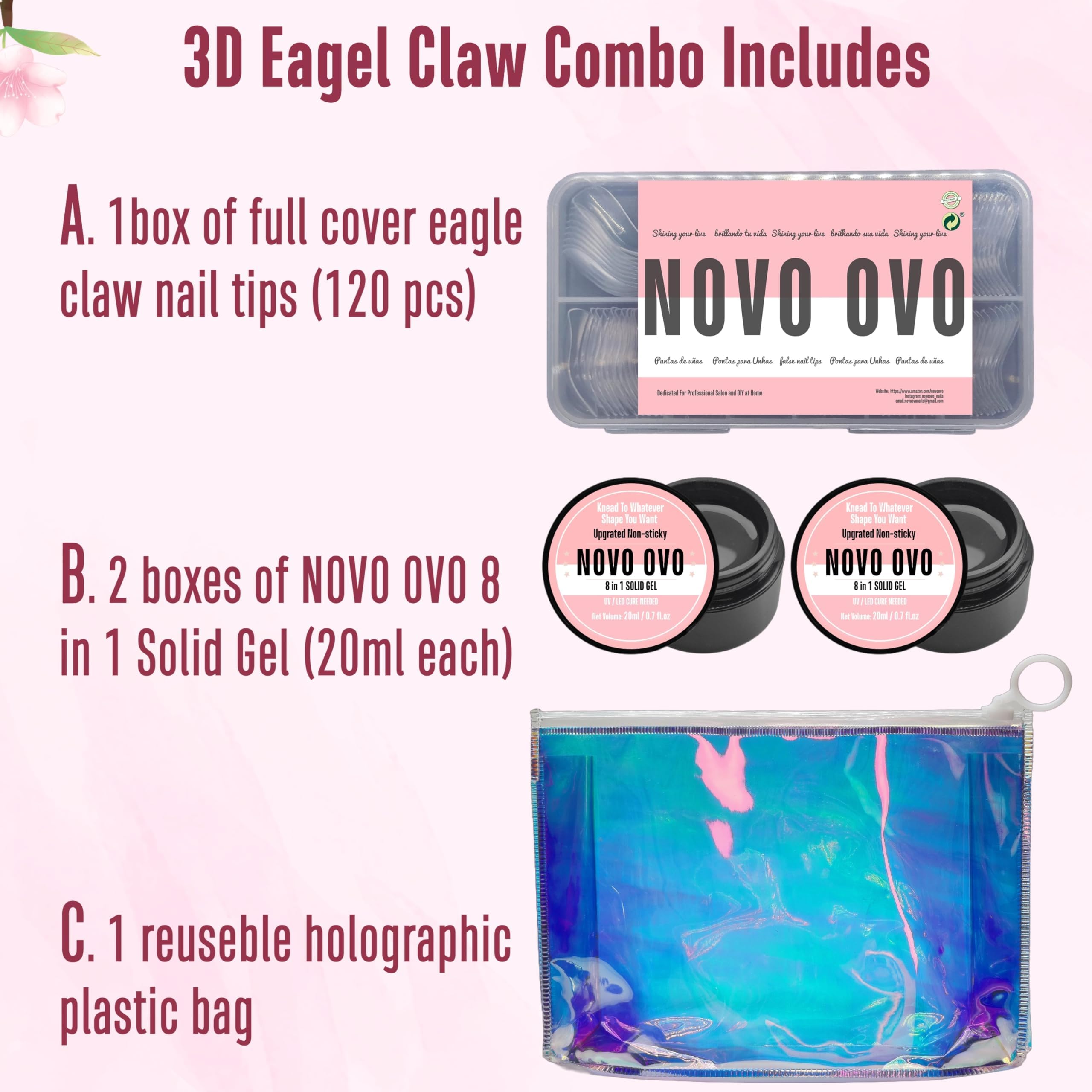 NOVO OVO nail tips 12 sizes fit wide nail beds for full coverage.