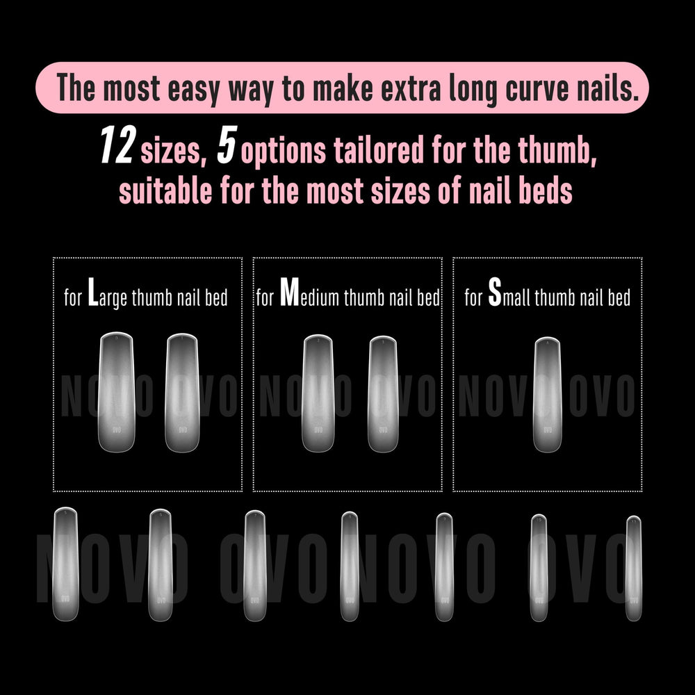 NOVO OVO curved tips ideal for Y2K or 90s-inspired nail art.