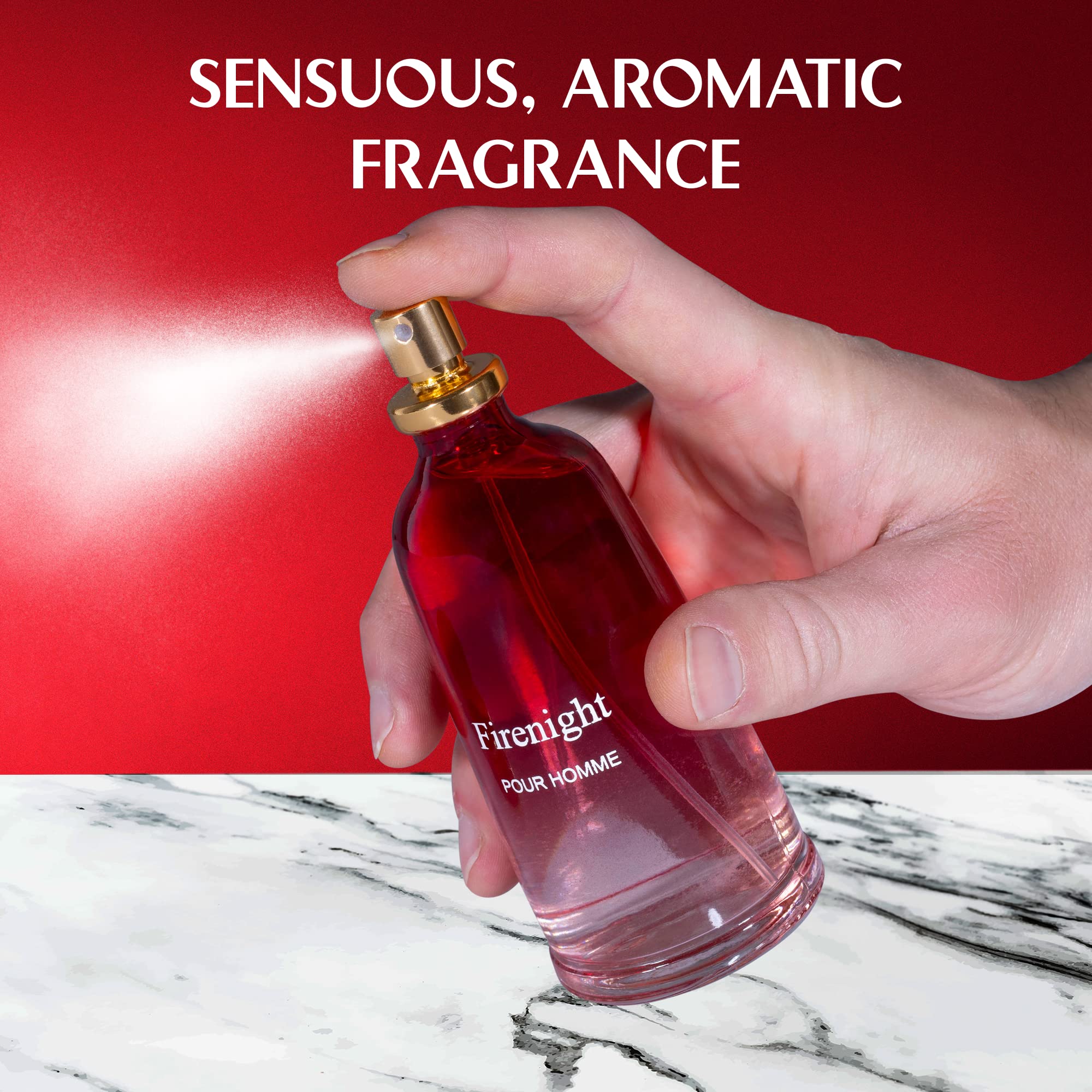 NovoGlow Firenight scent notes highlight warm, woody profile for versatile wear.