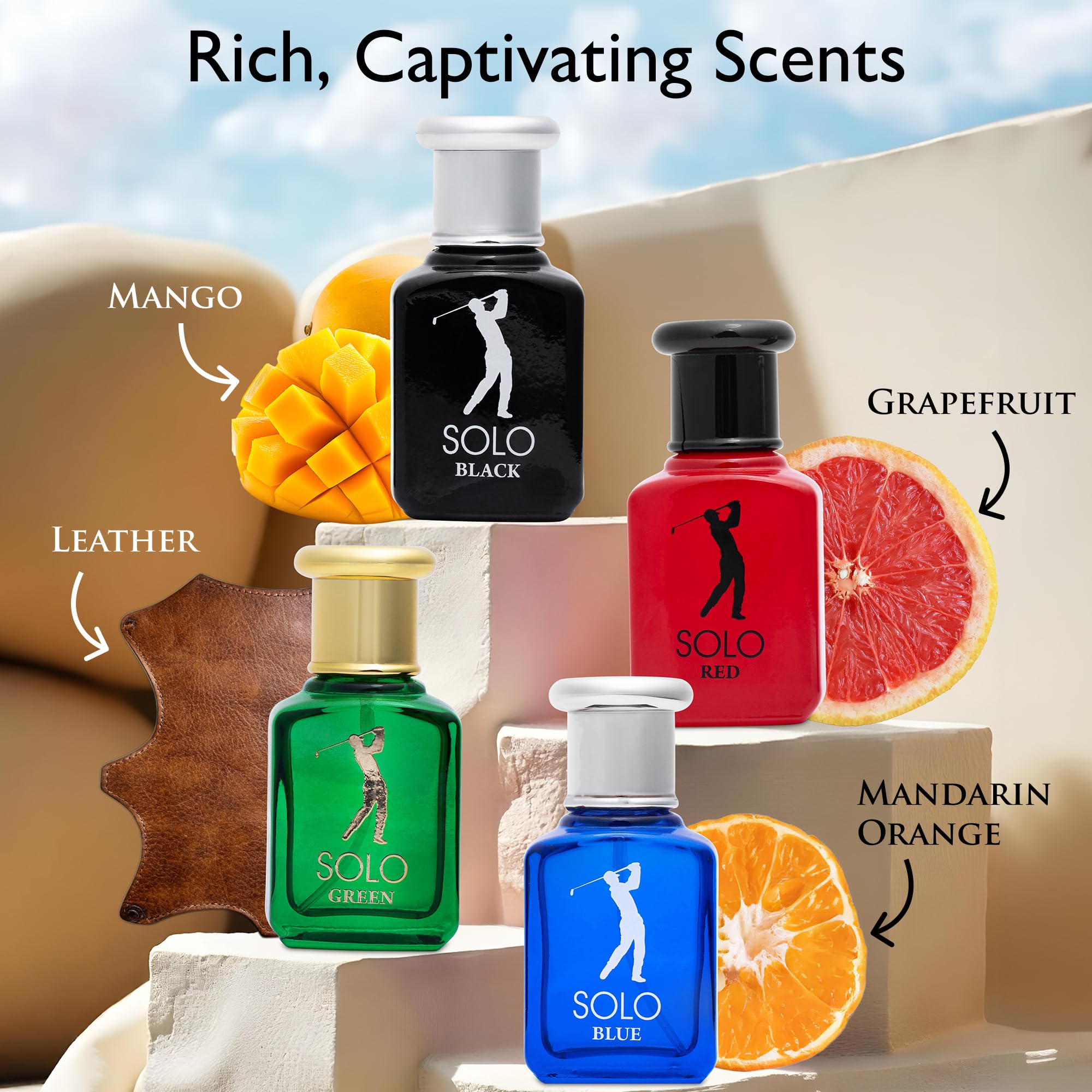 NovoGlow Solo Blue bottle front view ideal for fresh daytime scent.