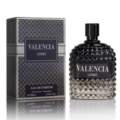 NovoGlow Valencia UOMO bottle top view shows premium masculine design for everyday style