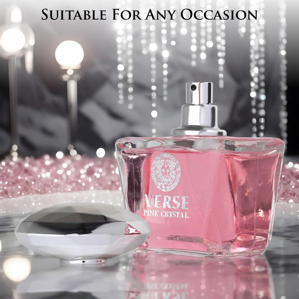 NovoGlow Verse Pink Crystal base-notes emphasize amber, musk and mahogany