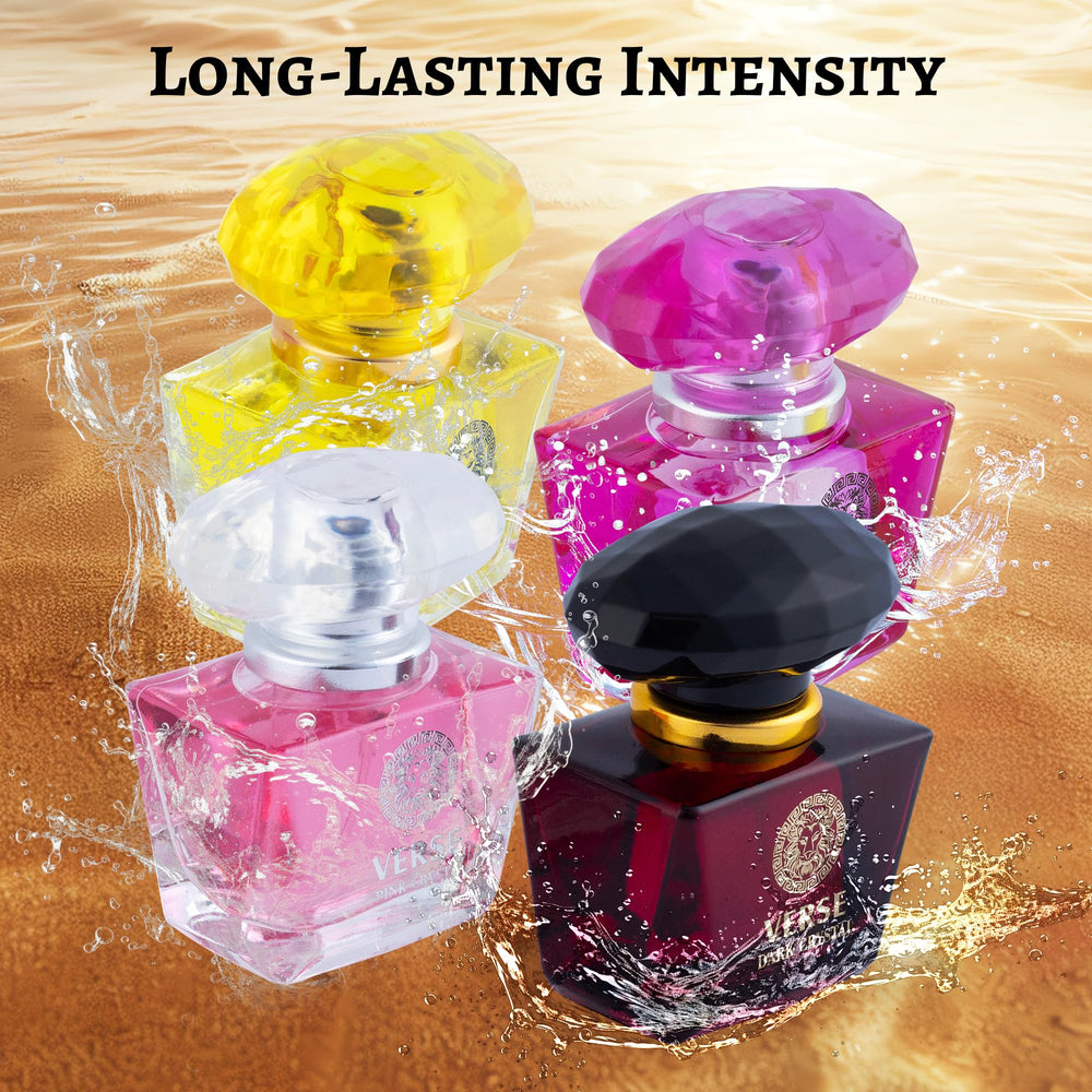 NovoGlow Verse Pink Crystal bottle, soft floral-fruity note for all-day wear.