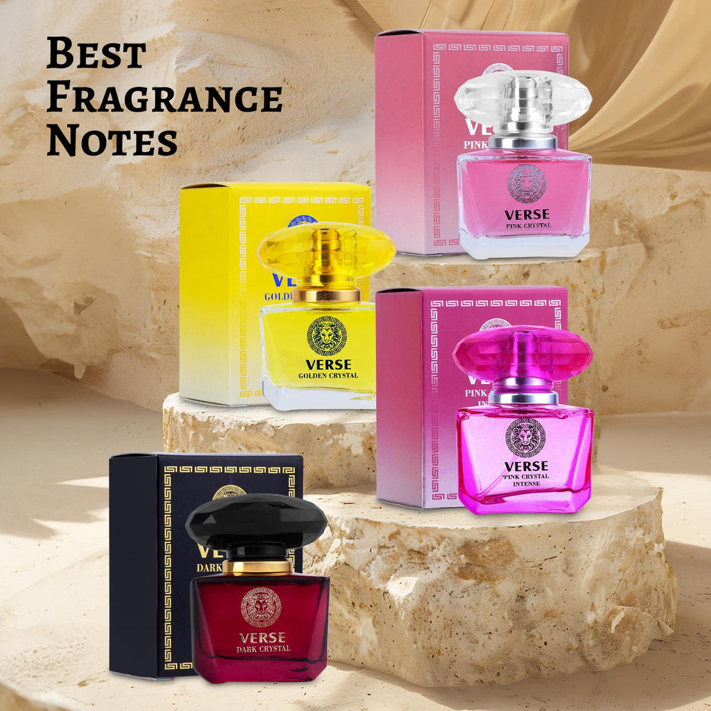 NovoGlow Verse Pink Crystal Intense bottle with warm glow, ideal date-night allure.