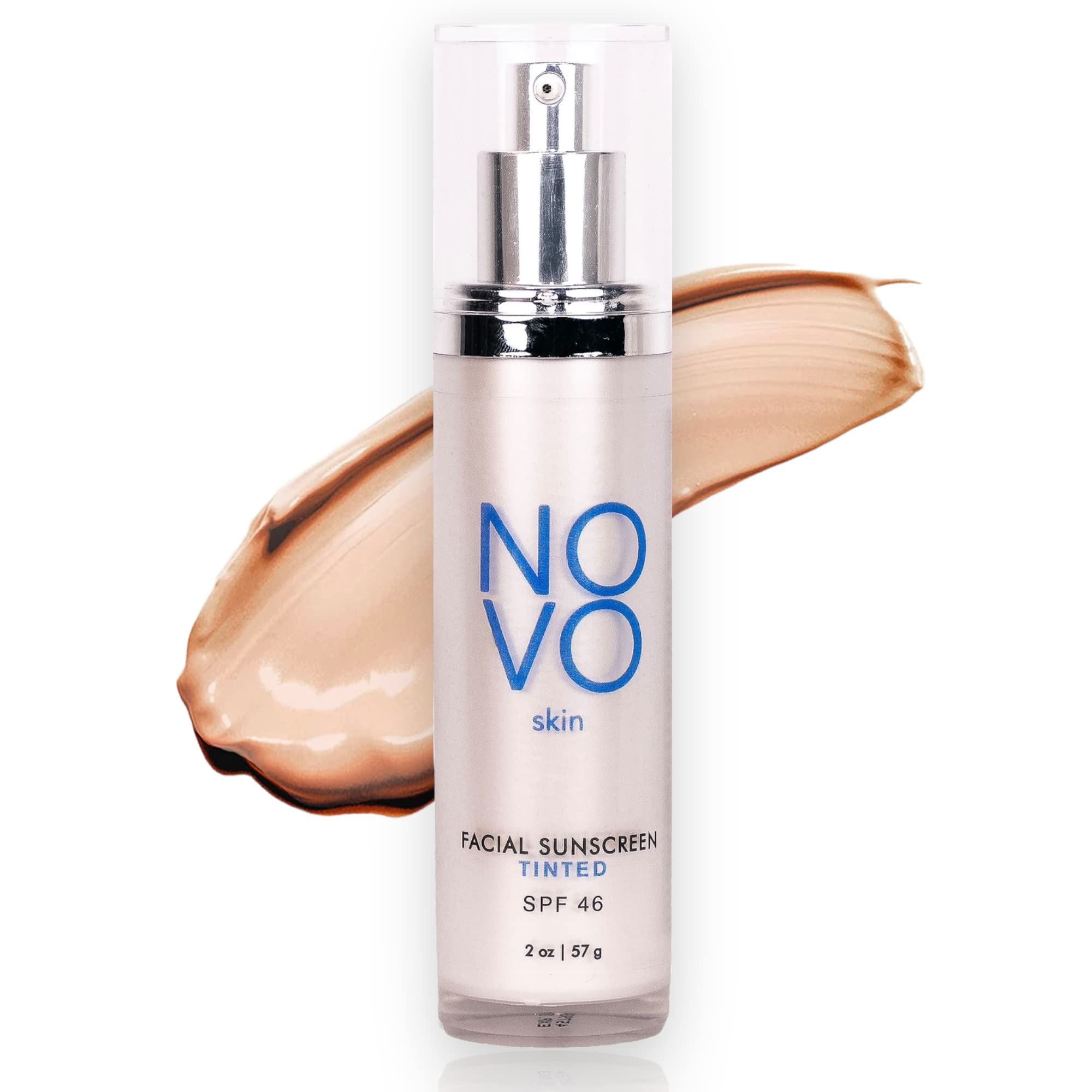 NOVO skin tinted moisturizer bottle front adds a radiant, lightweight glow.
