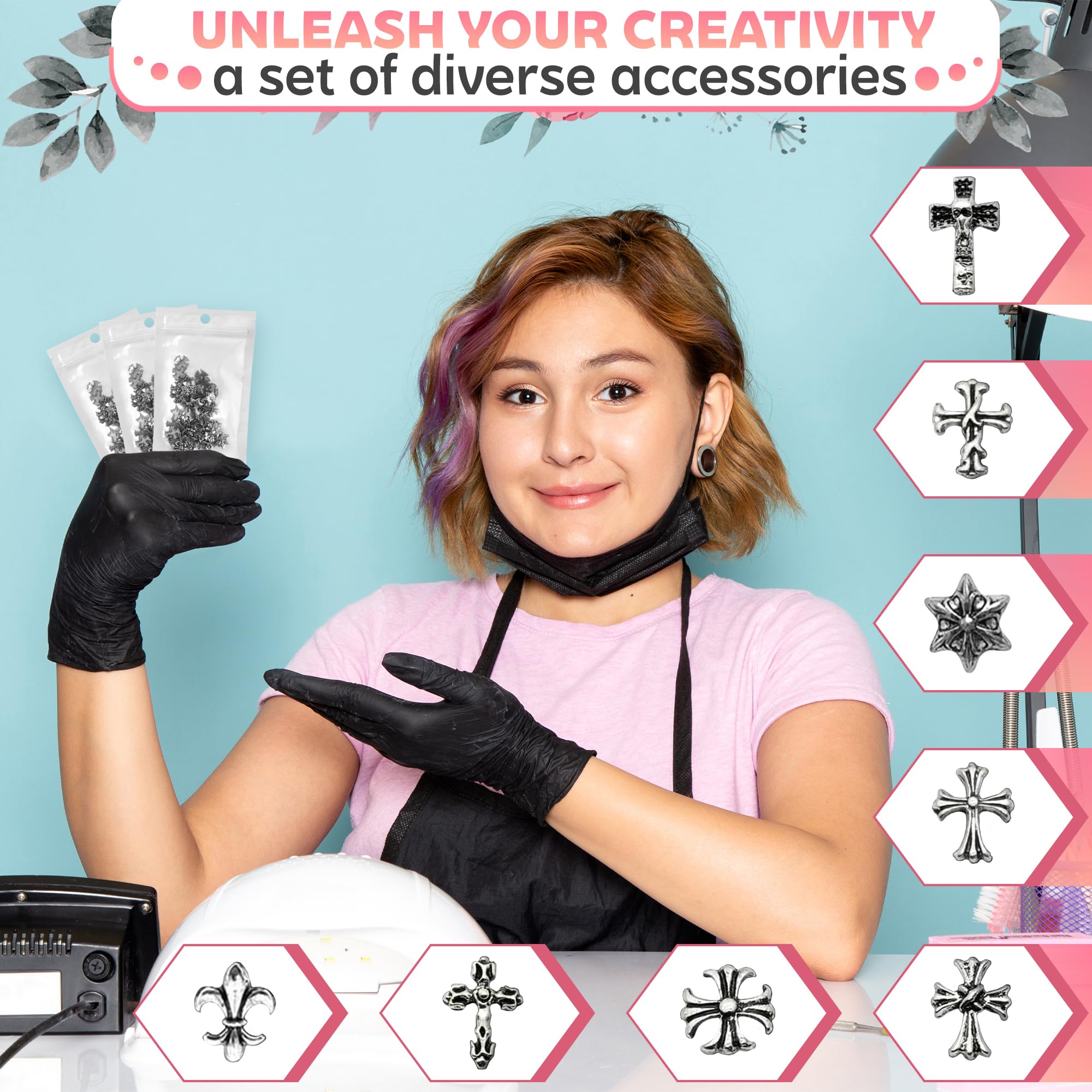 Novsix gothic nail charms provide edgy detail for statement looks.