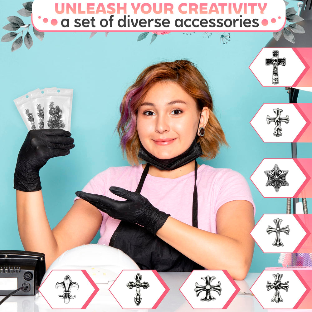 Novsix gothic nail charms provide edgy detail for statement looks.