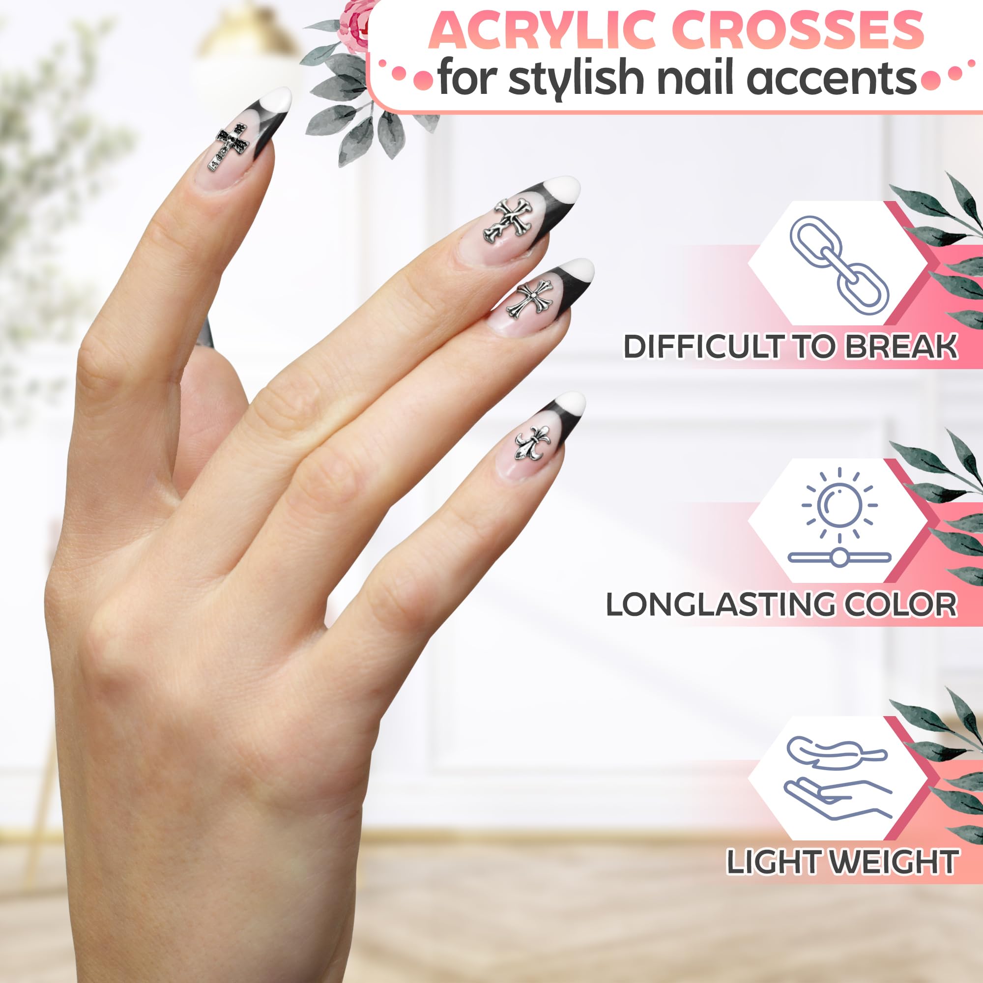 Novsix silver acrylic nail charms offer long-lasting shine for versatile designs.