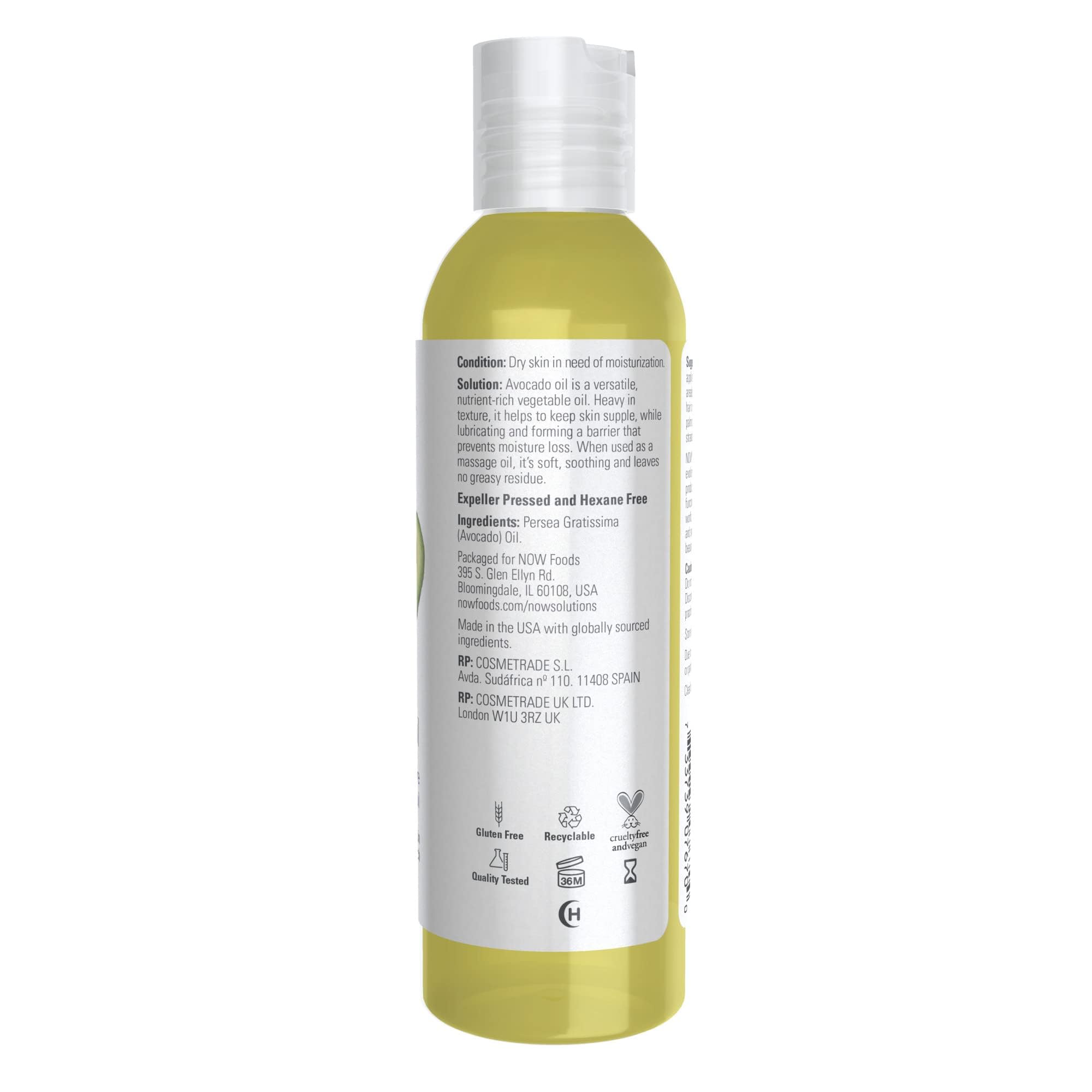 NOW Avocado Oil being used for massage to soften dry skin.