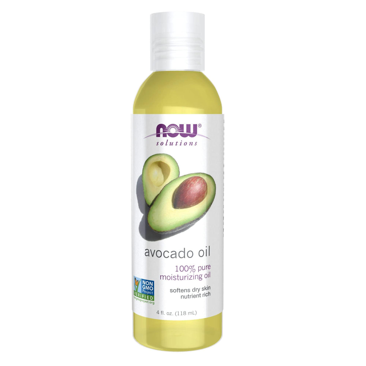 NOW Avocado Oil bottle with UV protection preserving nutrients.