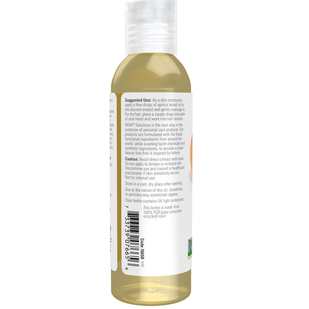 NOW Foods Apricot Kernel Oil bottle with UV protection preserves quality.