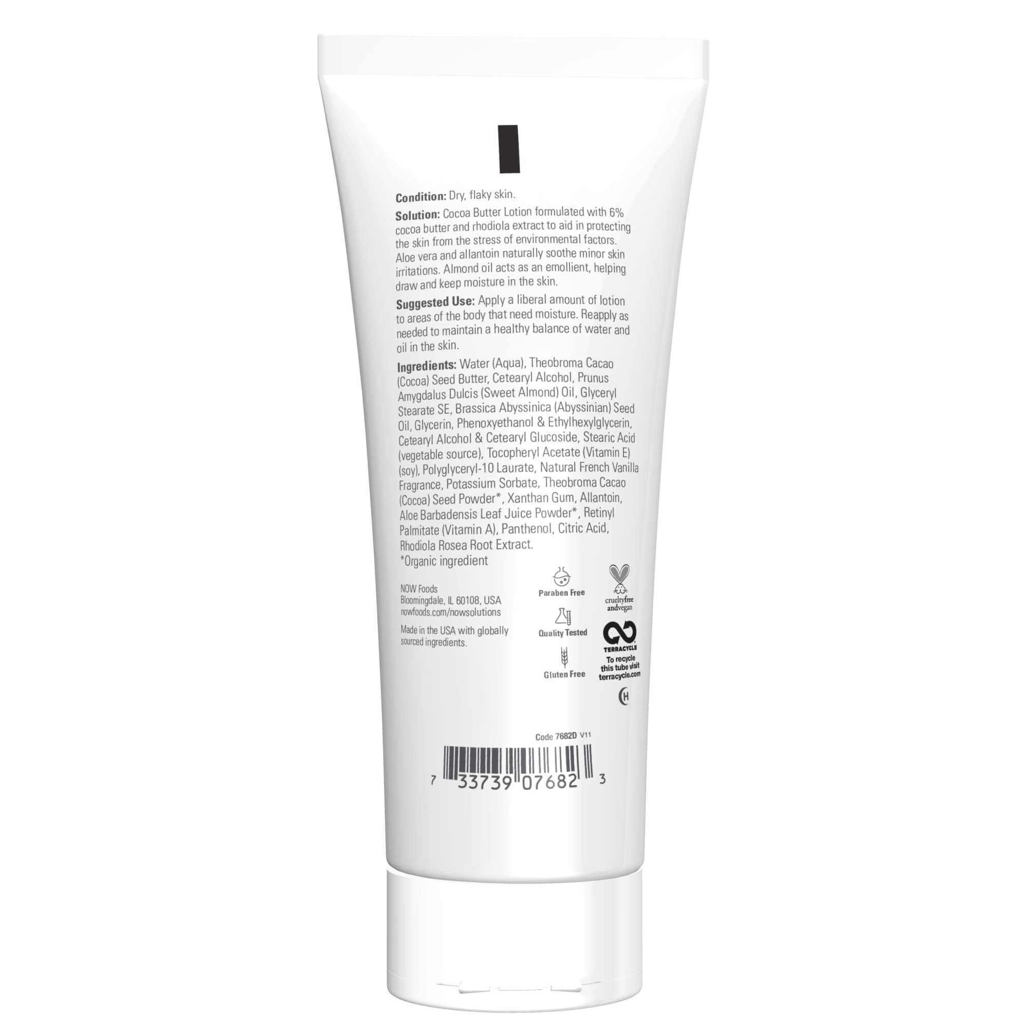 NOW Foods Cocoa Butter Lotion cream texture for daily moisture.
