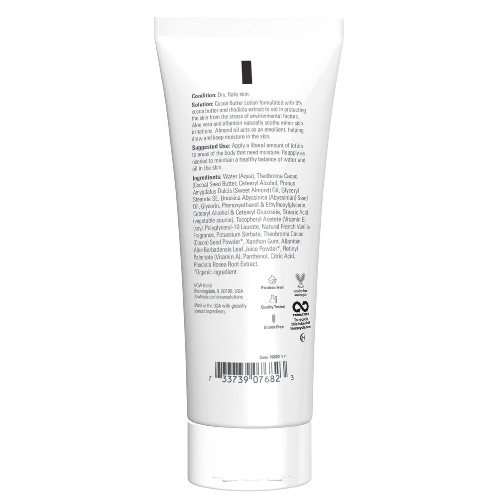 NOW Foods Cocoa Butter Lotion cream texture for daily moisture.