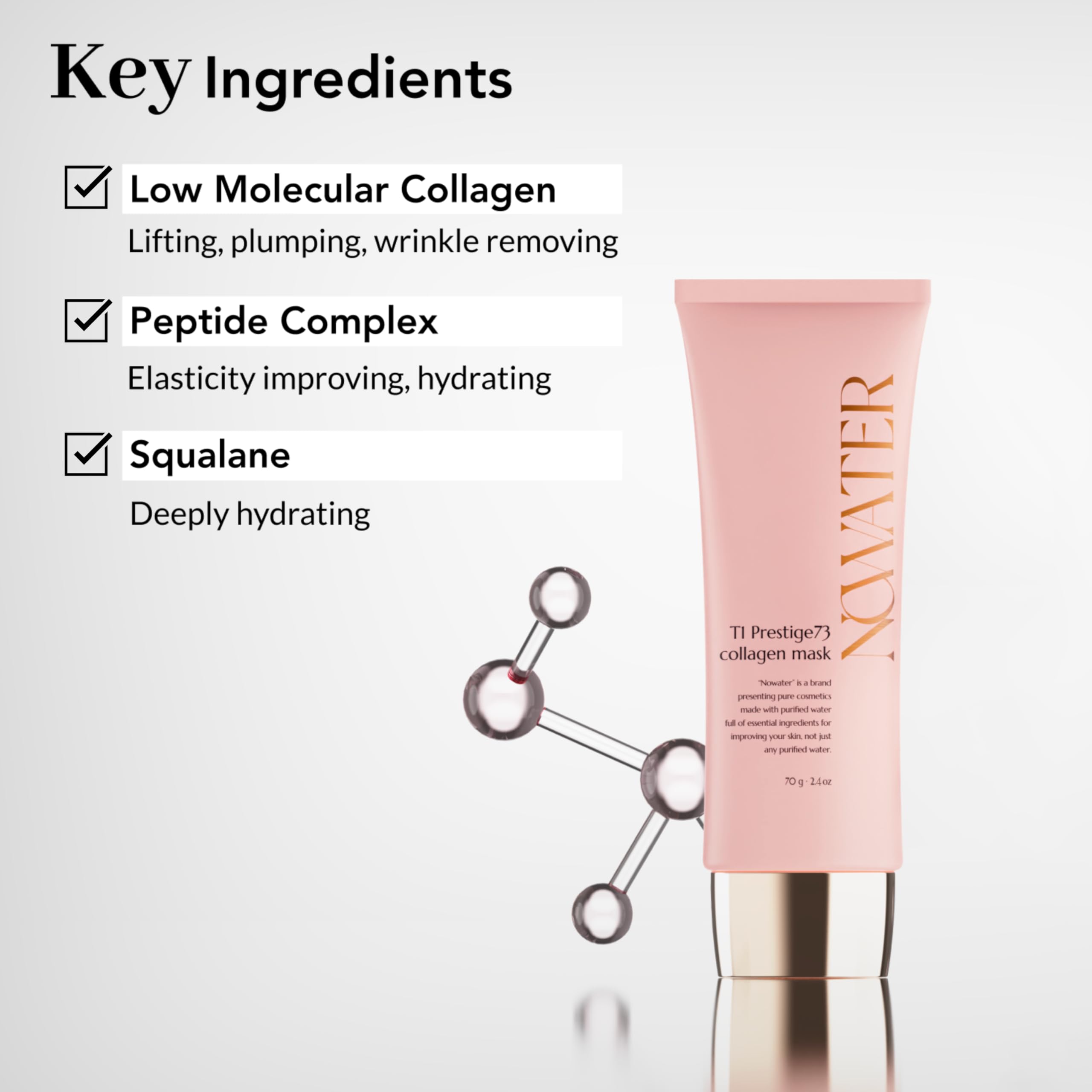 NOWATER Collagen Wrapping Mask uses low molecular collagen for skin comfort.