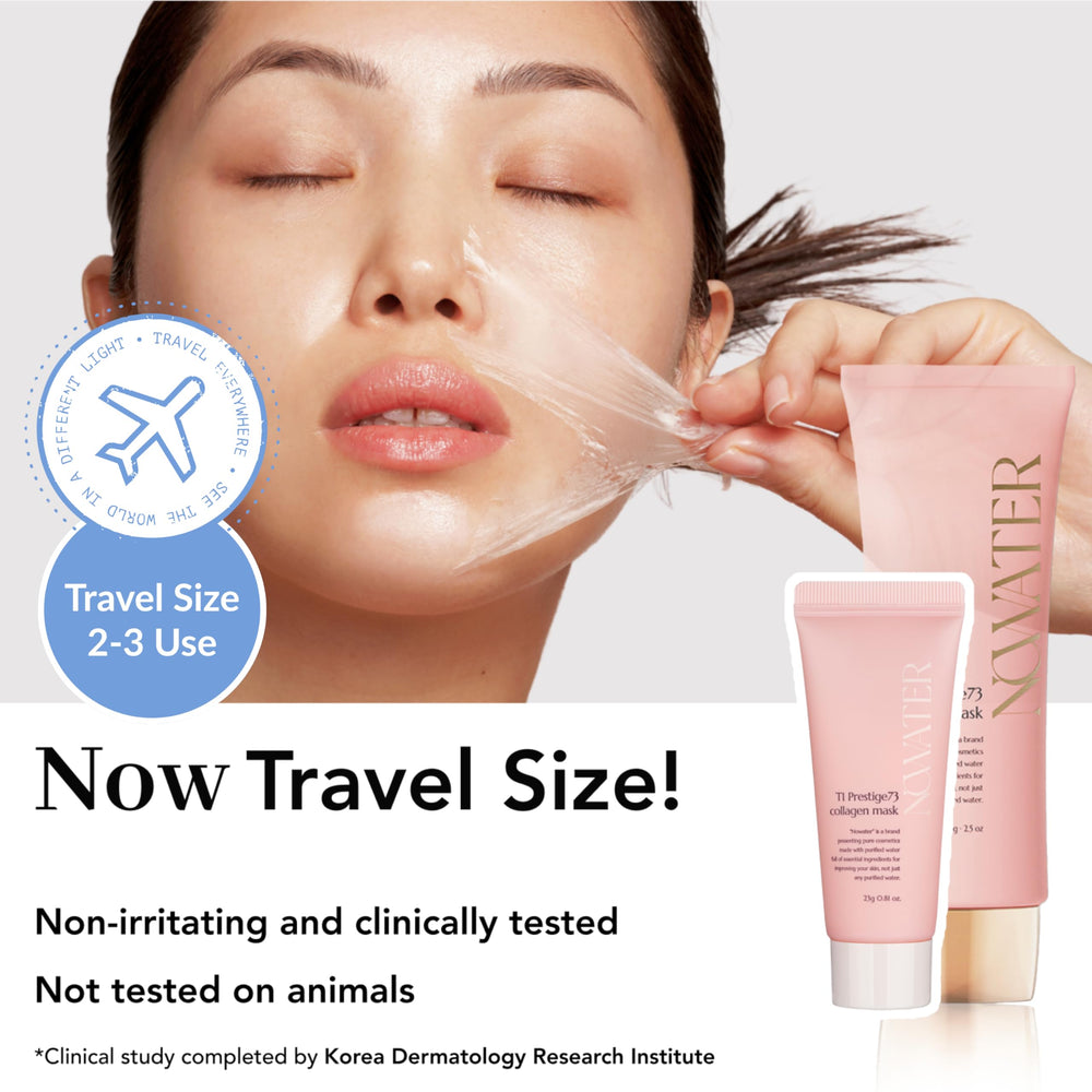 NOWATER Collagen Wrapping Mask travel-size packaging for on-the-go routine.