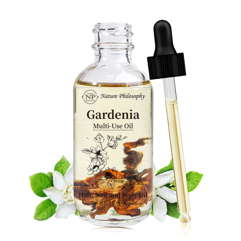 NP NATURES PHILOSOPHY Gardenia Multi-Use Oil packaging highlights premium bottle and safety cap.