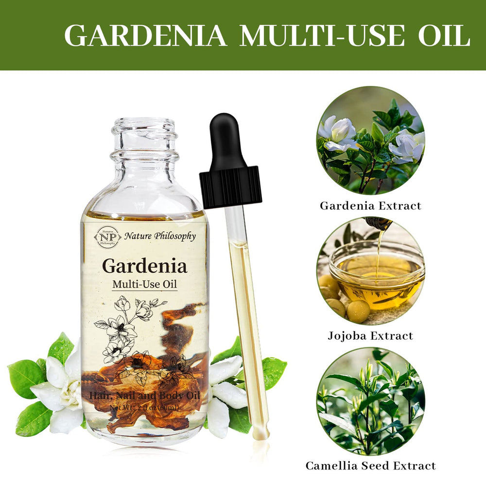 NP NATURES PHILOSOPHY Gardenia Oil bottle on shelf reveals organic ingredients.