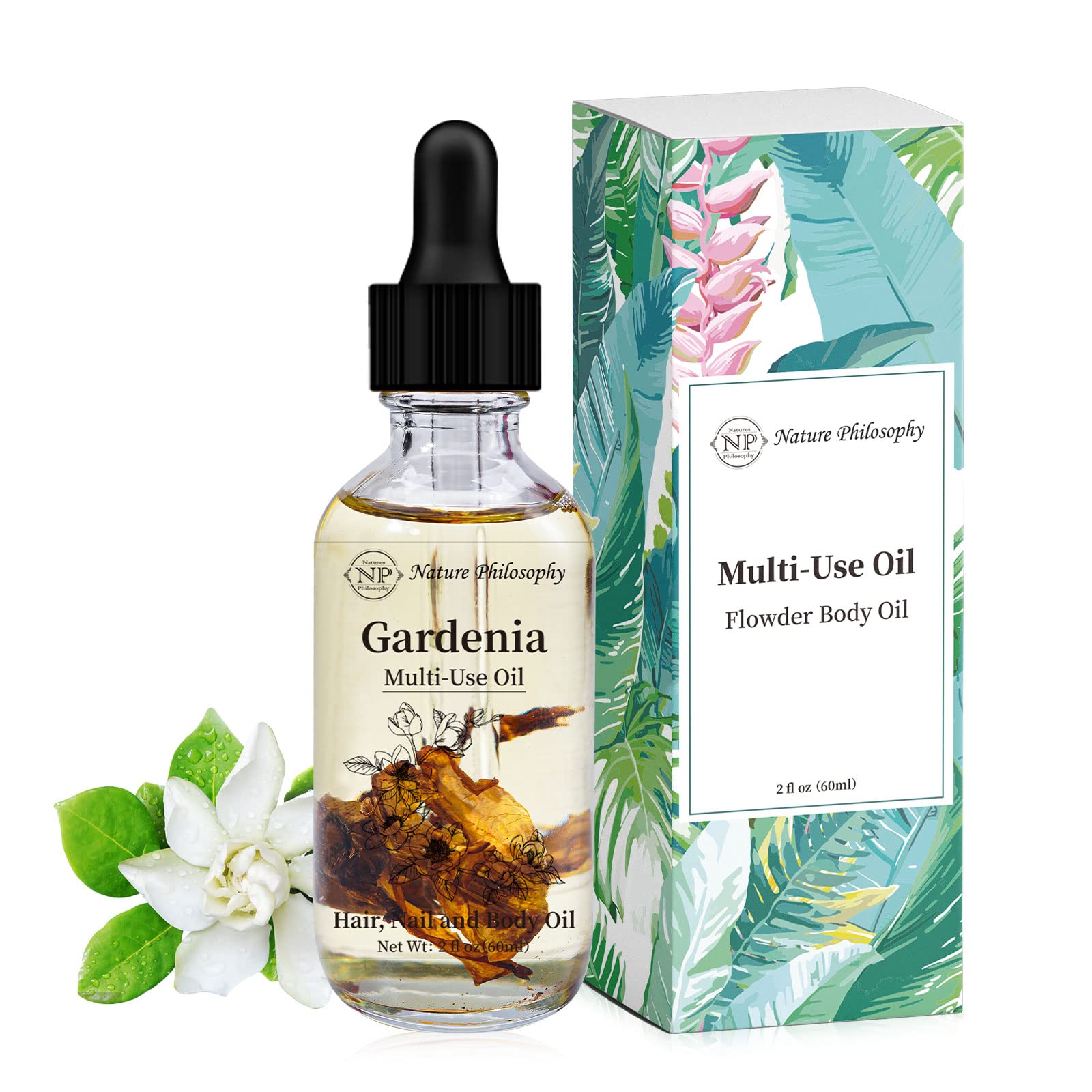 NP NATURES PHILOSOPHY Gardenia oil gift-ready packaging in display.