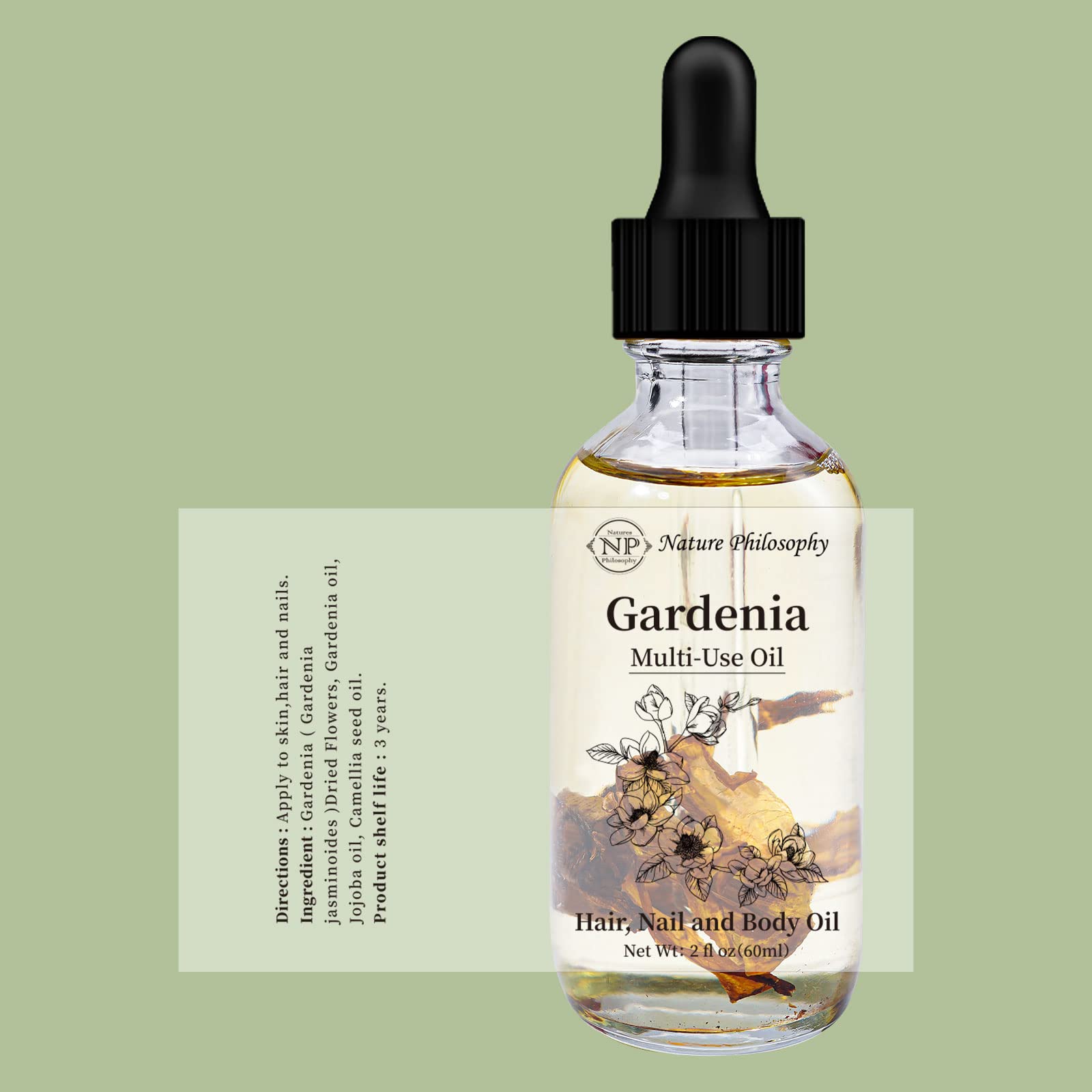 NP NATURES PHILOSOPHY Gardenia oil applied to hands and nails for hydration.
