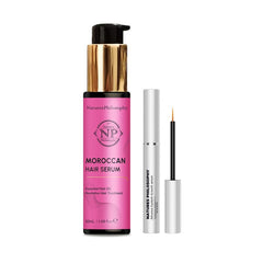 NP NATURES PHILOSOPHY Moroccan argan oil bottle shows deep hydration for hair nourishment.