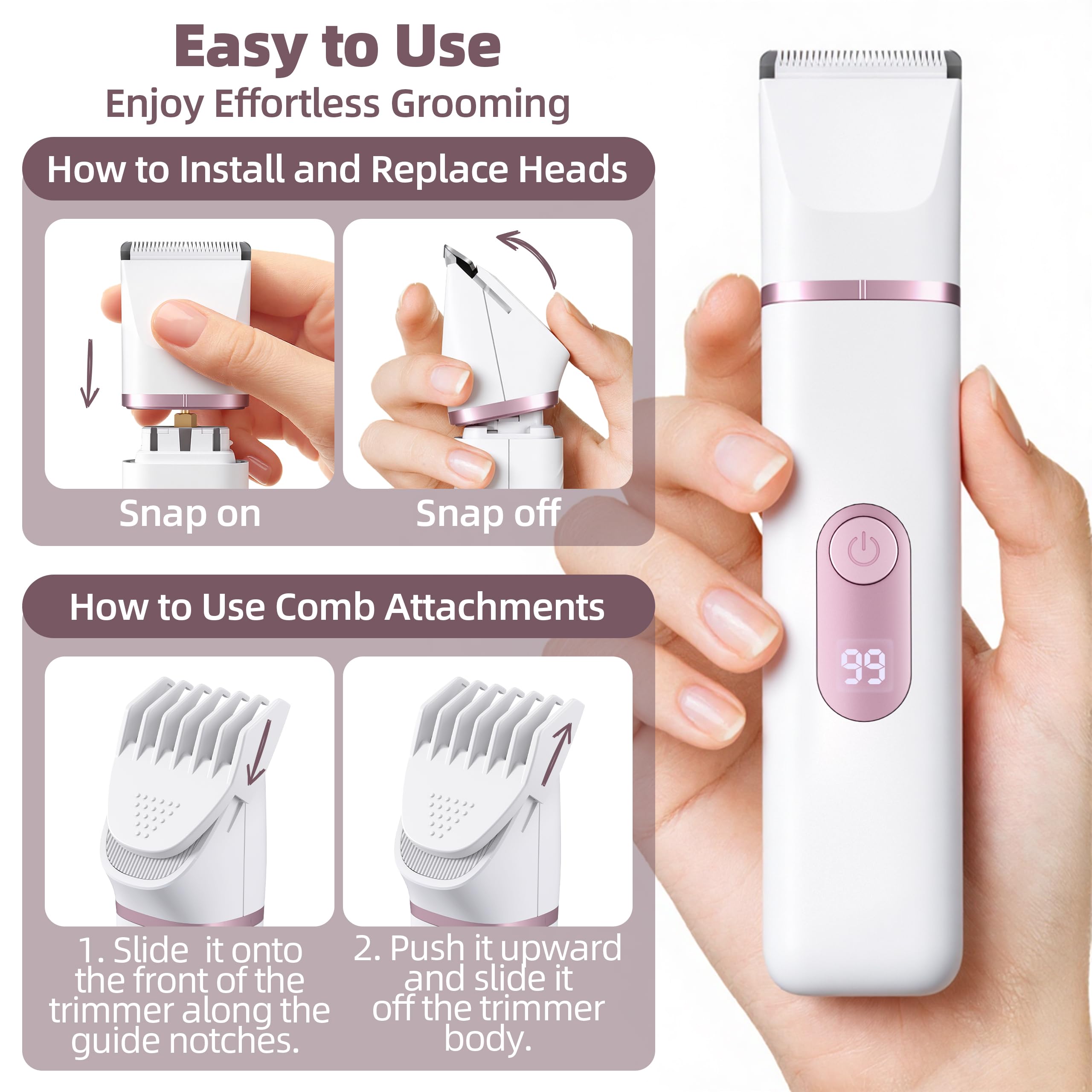 NPYXBR LED display shows remaining battery for planning grooming.