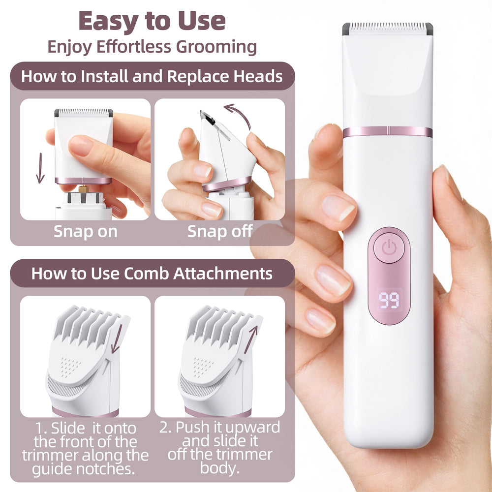 NPYXBR LED display shows remaining battery for planning grooming.