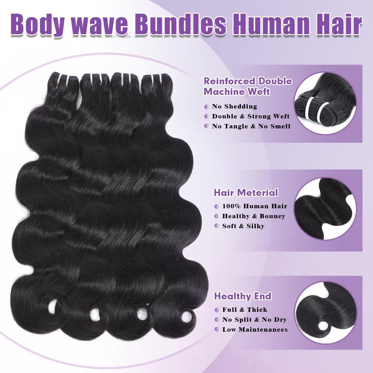 Ntuiol 16A raw body wave bundle 18in close-up shows natural bounce and shine