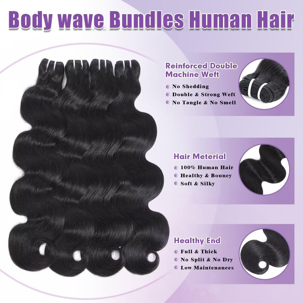 Ntuiol 16A raw body wave bundle 18in close-up shows natural bounce and shine