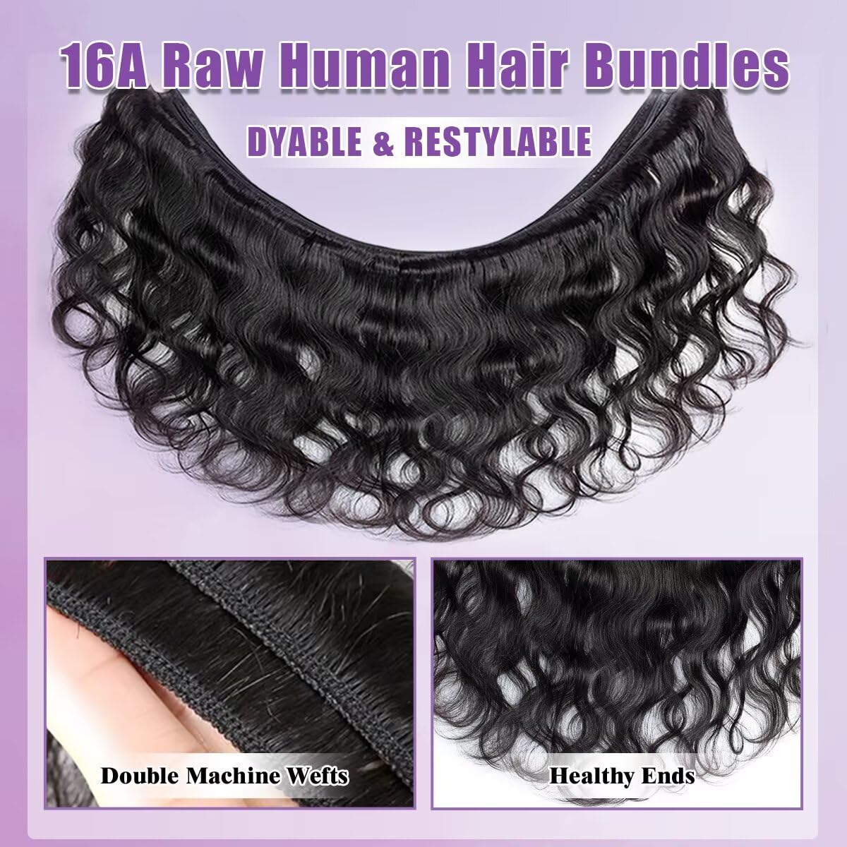 Ntuiol 16A raw body wave bundle 20in close-up highlights fullness and long-lasting wear