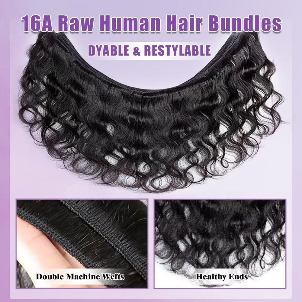 Ntuiol 16A raw body wave bundle 20in close-up highlights fullness and long-lasting wear