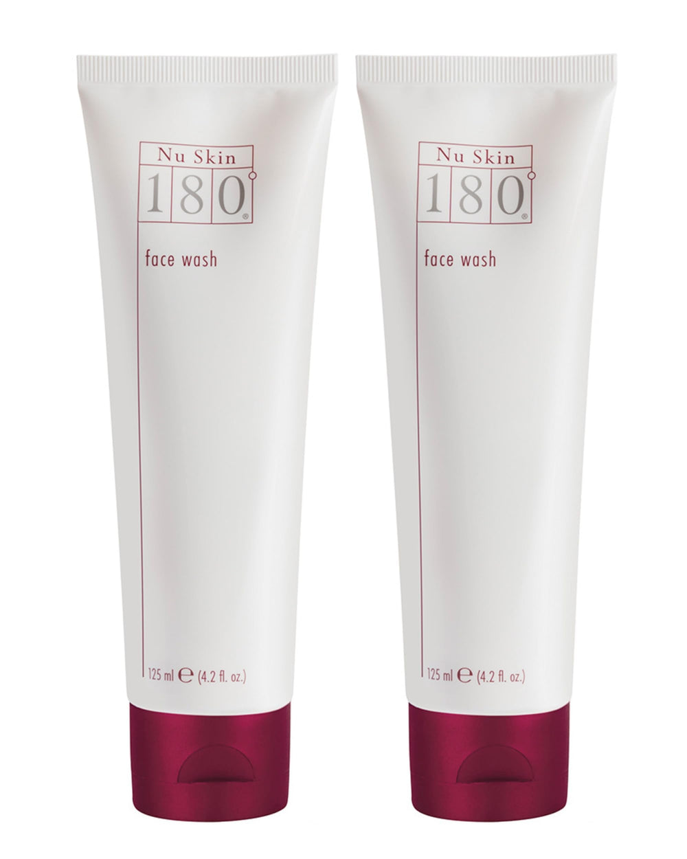 Nu Skin 180° Face Wash bottle pouring for a quick, refreshing cleanse.
