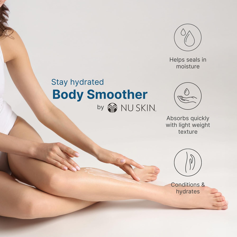 Nu Skin Body Smoother hand application shows quick-absorbing moisture.