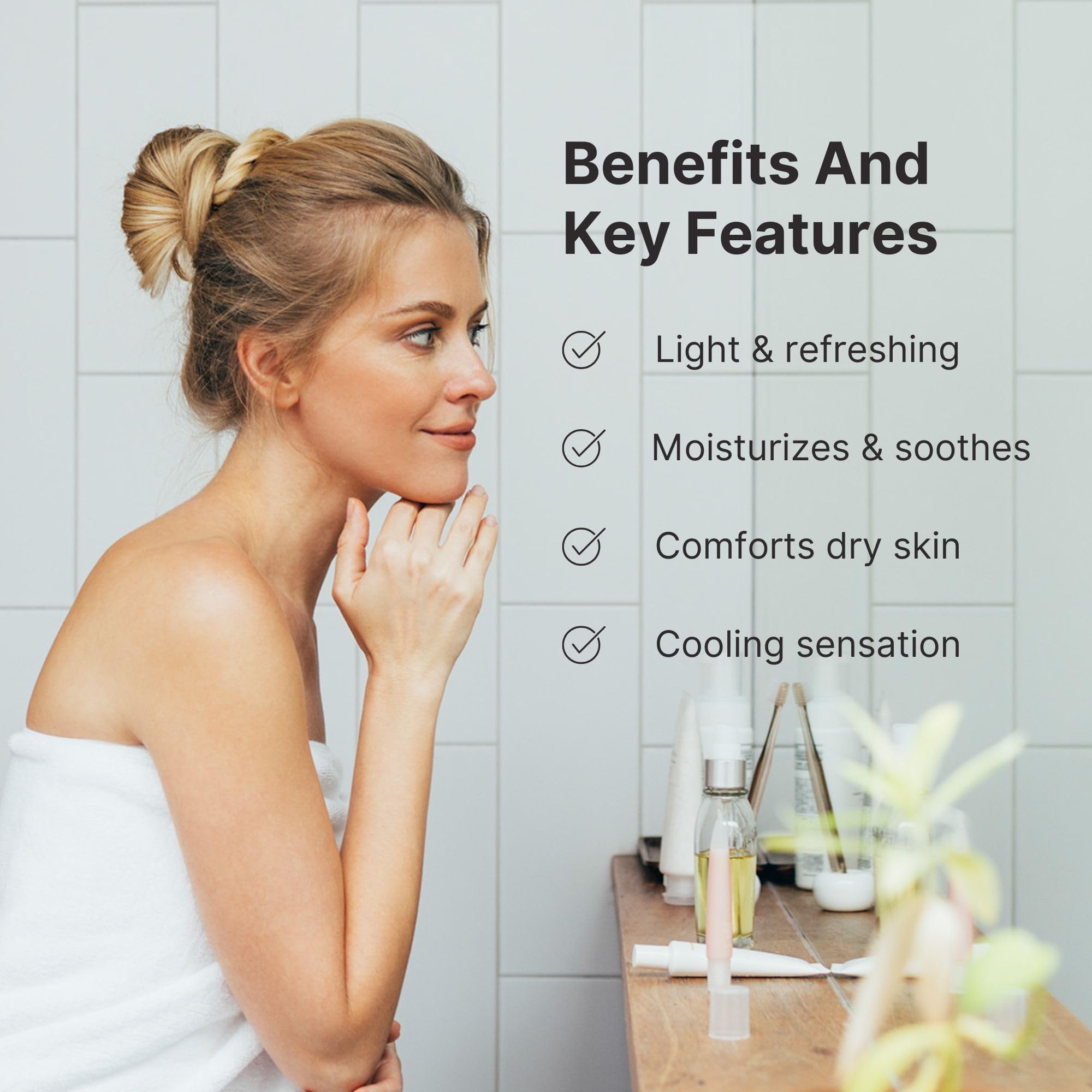 Gel applied to palm shows versatile use as daytime hydrator or makeup base.