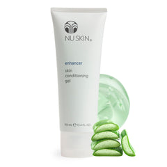 Nu Skin Enhancer Skin Conditioning Gel bottle with aloe infusion provides refreshing hydration.