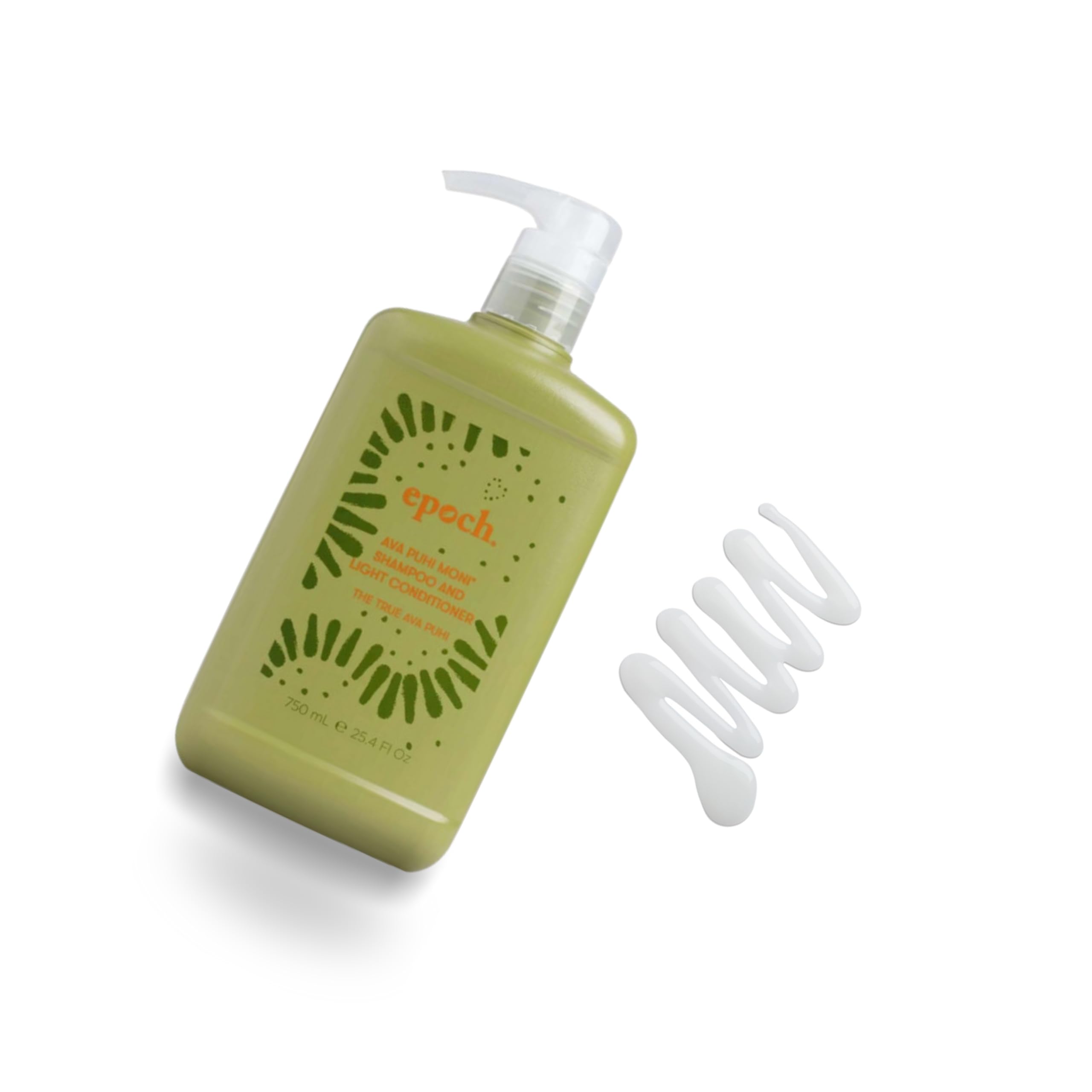 Label closeup of Ava Puhi Moni shampoo highlighting tropical cleansing.