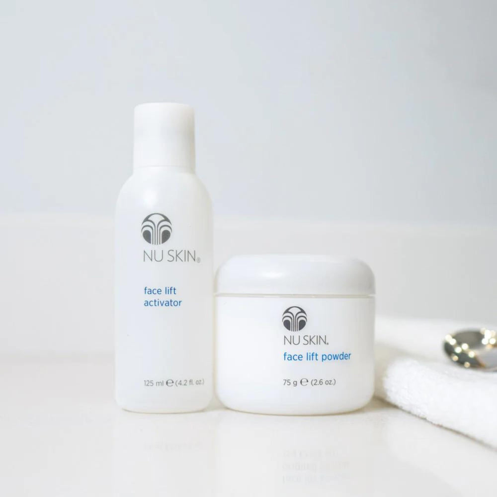 Finished look showing smoother texture after using Nu Skin Face Lift Activator