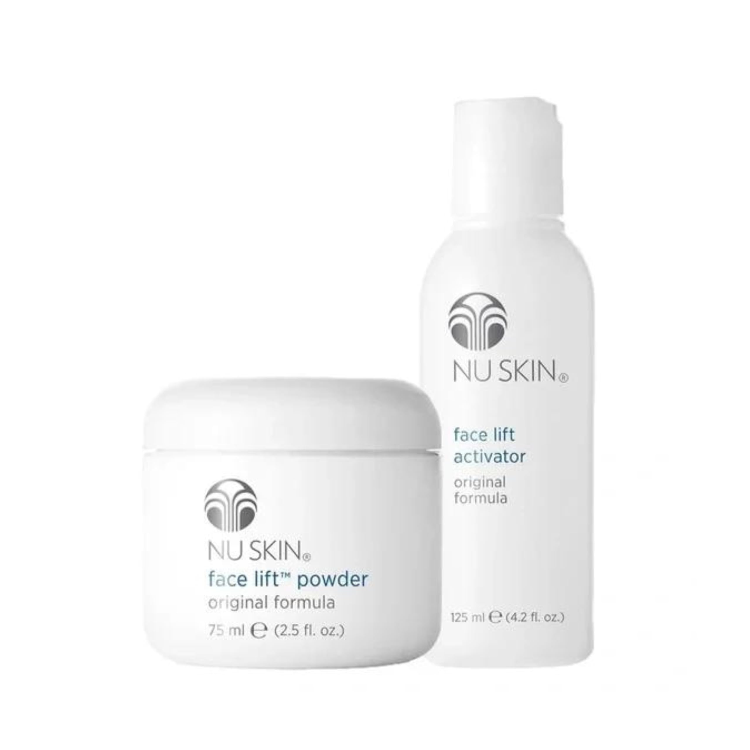 Nu Skin Face Lift with Activator original bottle pouring to indicate lift