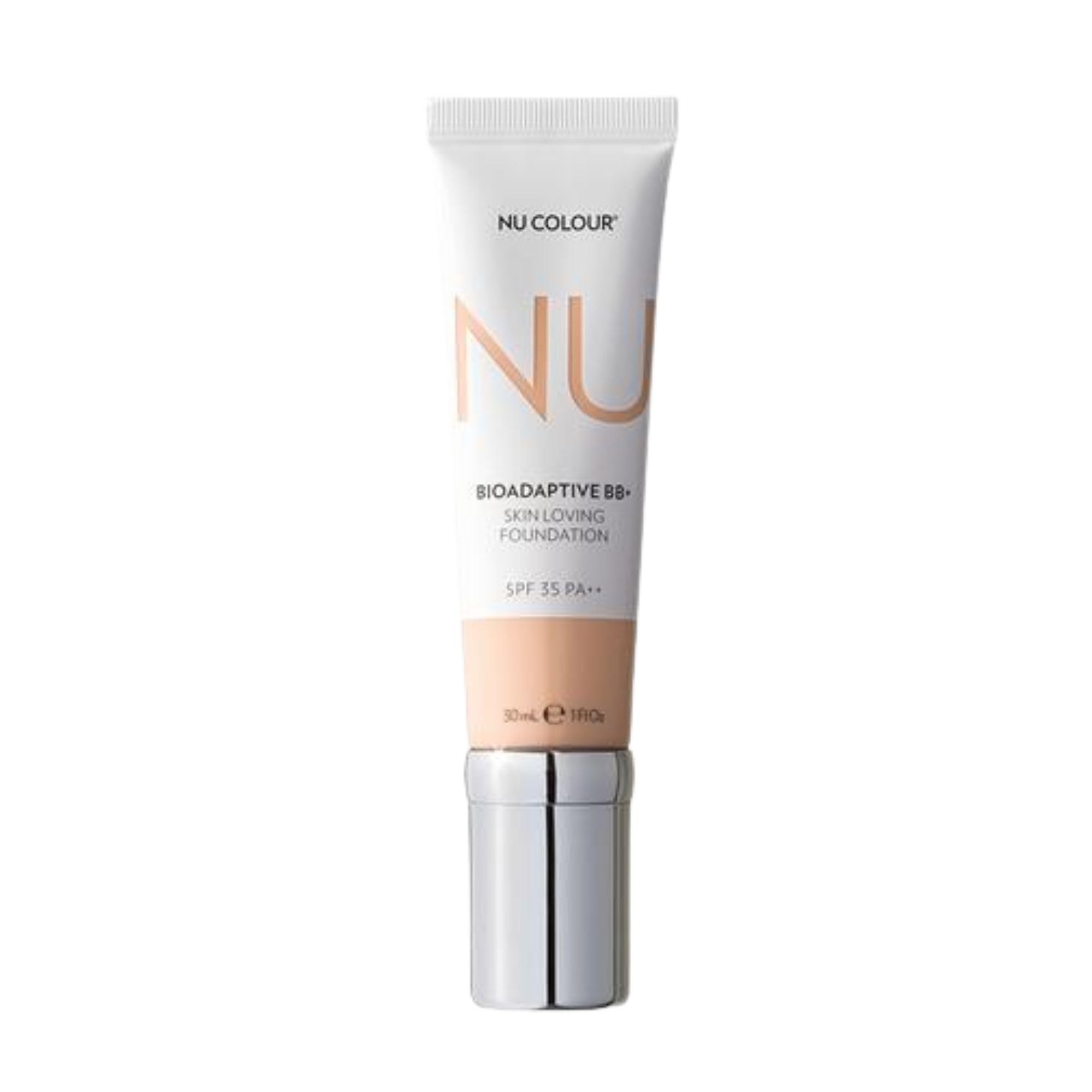 Nu Skin Nu Colour Bioadaptive BB+ Foundation Sand 2.2 bottle-pump for lightweight hydration and natural coverage.