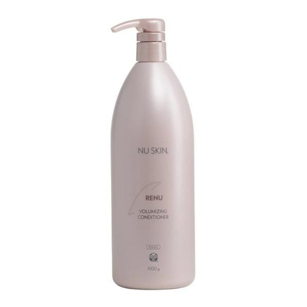 Nu Skin Renu Volumizing Conditioner bottle showing lightweight, residue-free daily use
