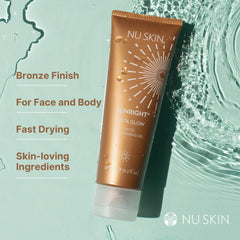 Nu Skin Sunright Insta Glow Self Tanner Gel on body creating bronze look on arms and legs