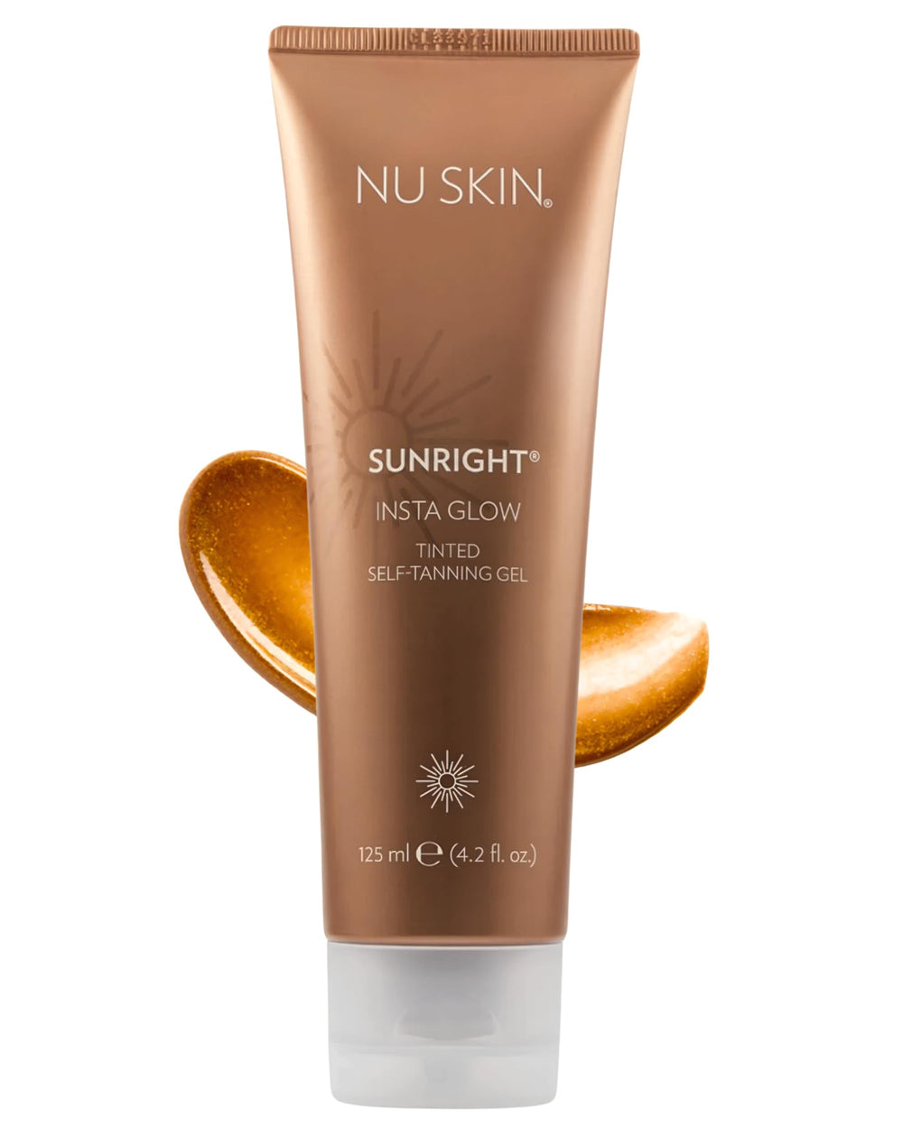 Nu Skin Sunright Insta Glow self-tanner gel bottle for an even, natural-looking tan.