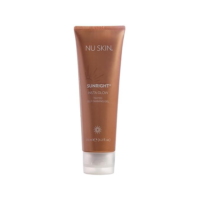 Nu Skin Sunright Insta Glow self-tanner gel bottle for on-the-go tanning.
