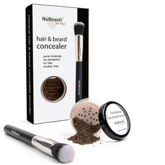 NuBeauti dark brown root touch up powder with brush for seamless beard and hairline coverage.