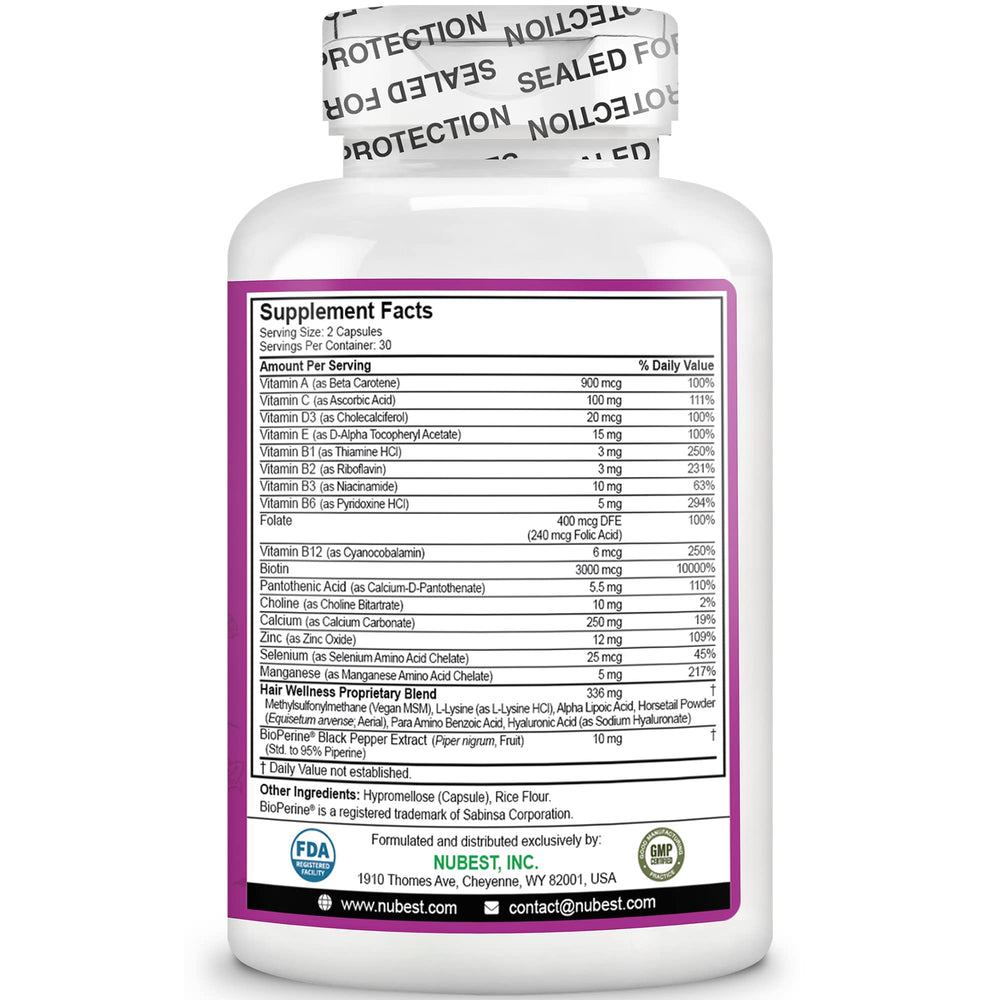 NuBest Hair Xtra label close-up highlighting vegan and gluten-free features