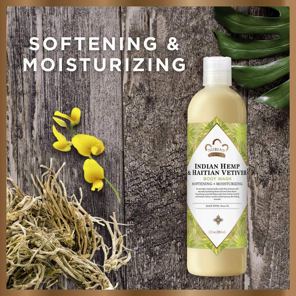 Nubian Heritage body wash creating rich lather for a gentle cleanse