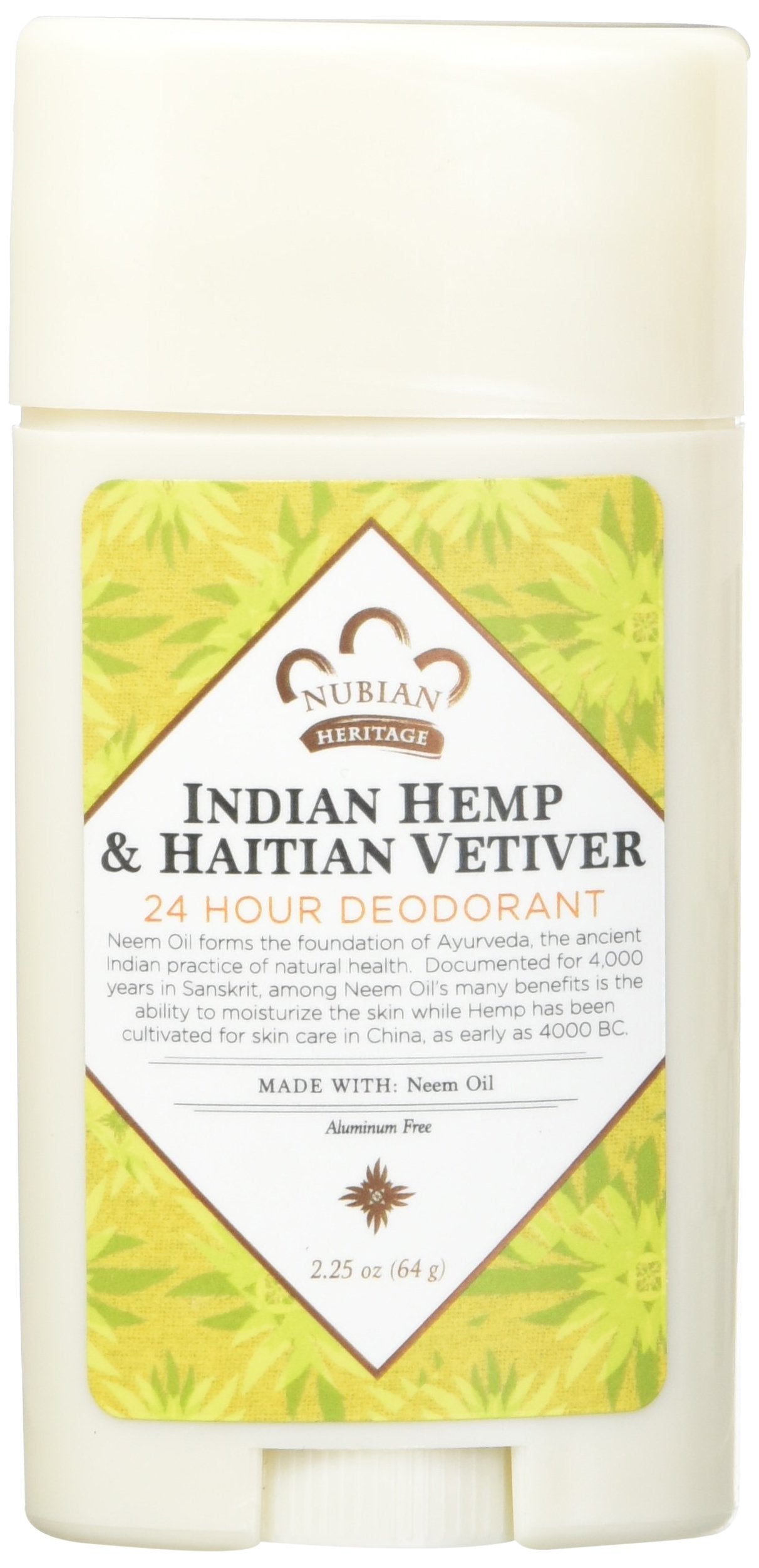 Nubian Heritage deodorant bottle with neem oil for long-lasting freshness