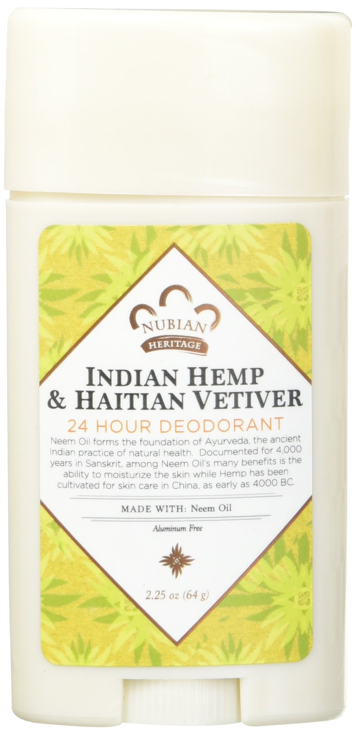 Nubian Heritage deodorant bottle with neem oil for long-lasting freshness